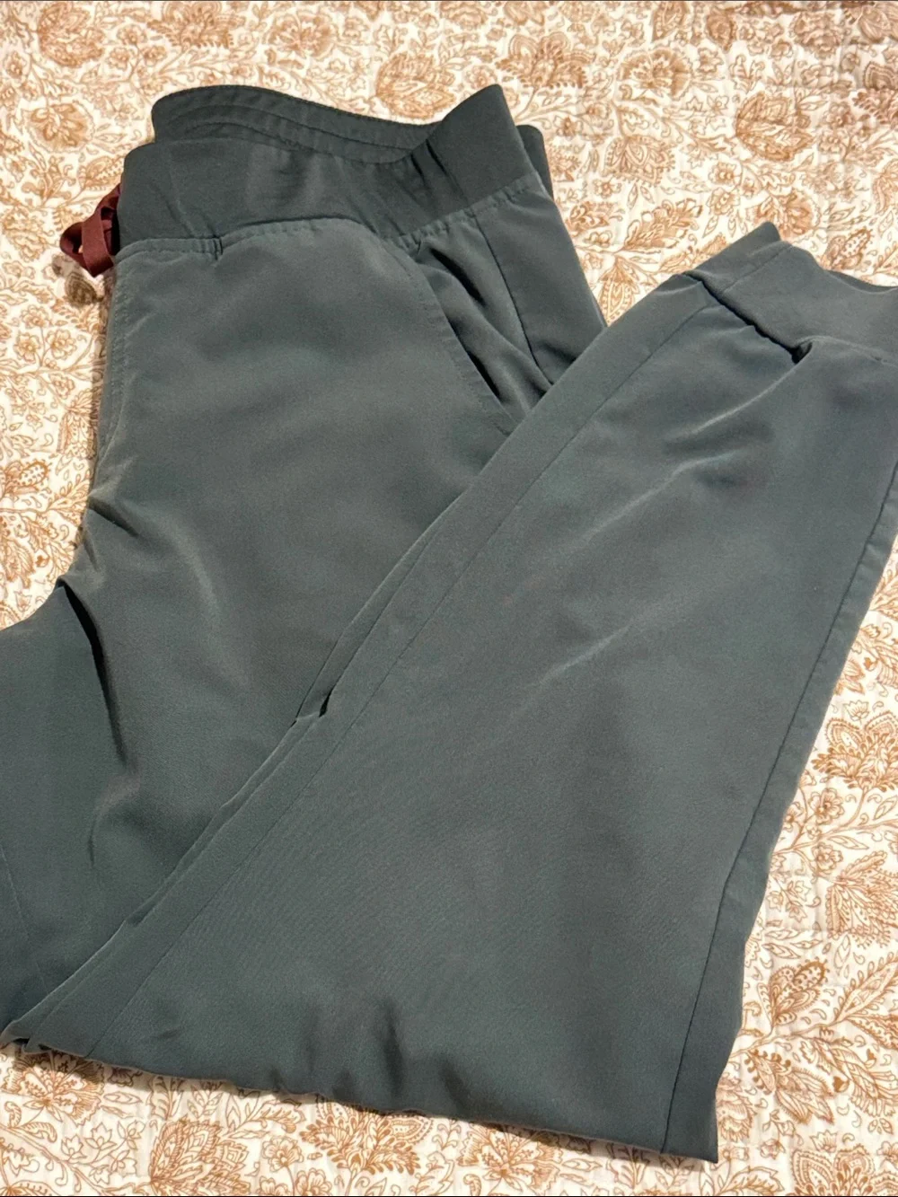 FIGS women Technical Joggers in Bonsai Green with Rust Drawstring